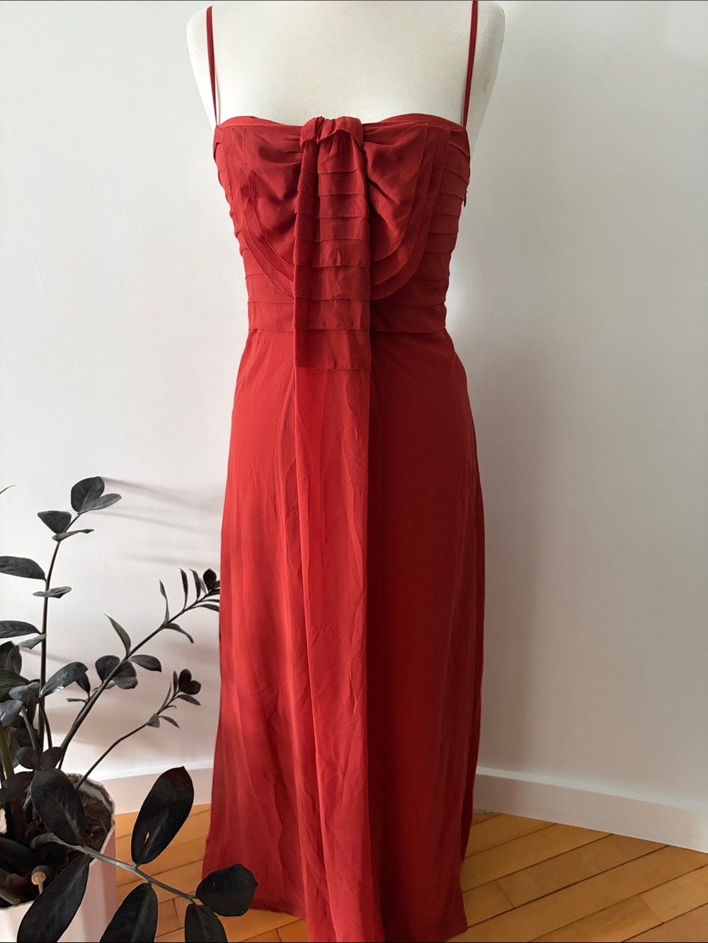 Hoss Terracotta spaghetti strap chiffon evening dress with Front Draped Detail